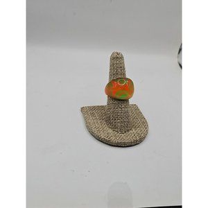 Ring Size 6.75  Acrylic  Dome Orange  And  Green